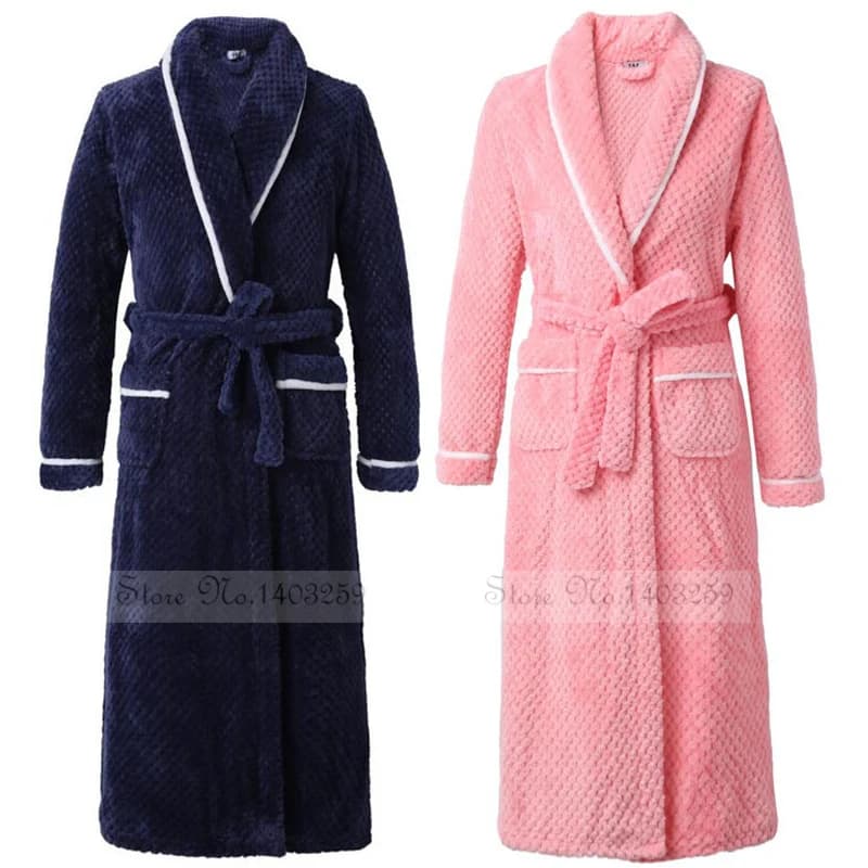 Plus Size 3XL 4XL Coppia Abito di flanella Kimono Accappatoio Abito addensato in pile di corallo Indumenti da notte Camicia da notte lunga femminile Allentato Homewear
