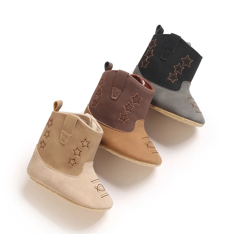 Newborn Baby Fashionable Soft Bottom Western denim midsole boots autumn and winter warm and anti slip Baby walking shoes