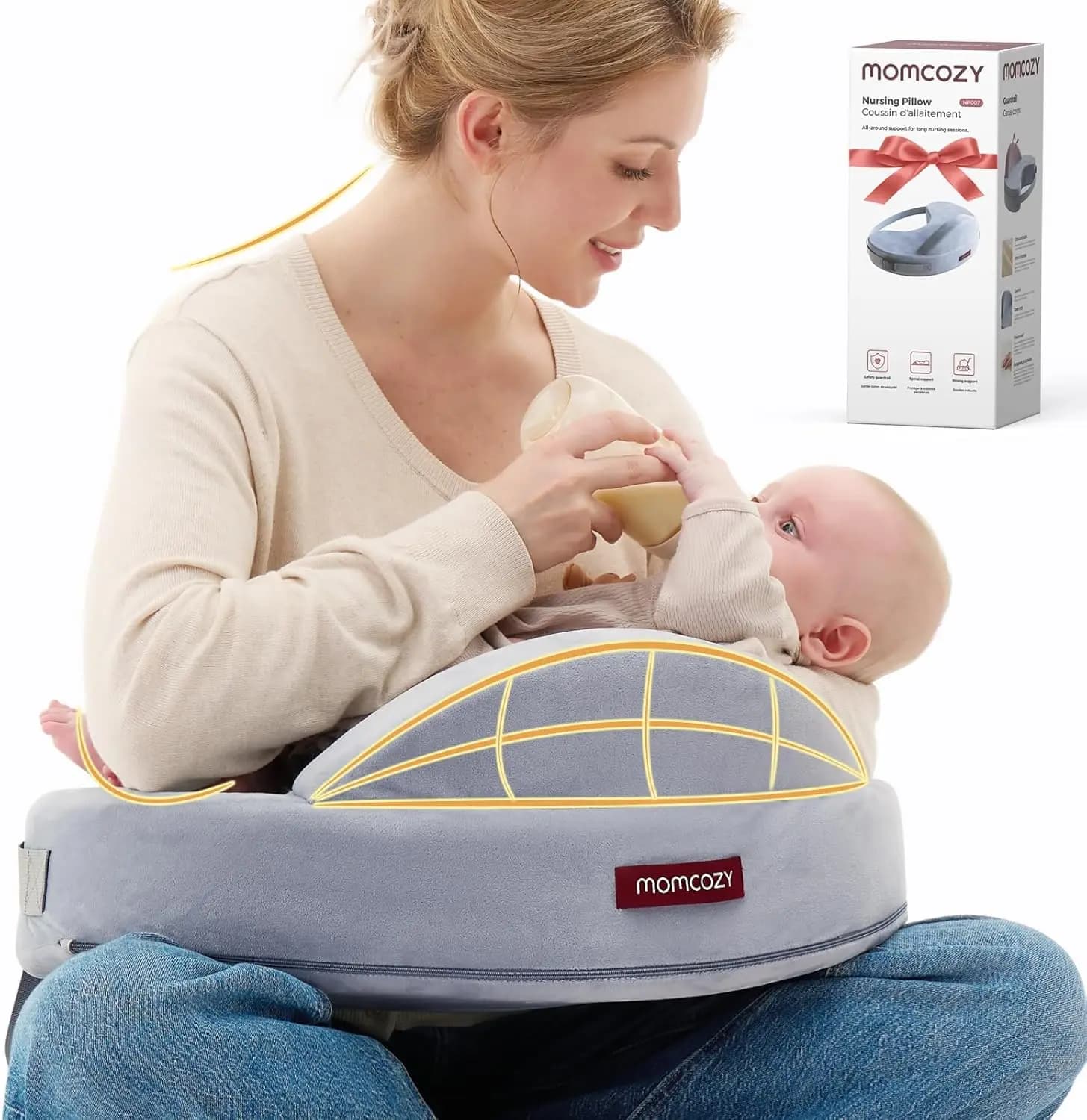 Cuscino per Allattamento in Memory Foam - Supporto Ergonomico, Fodera Regolabile e Rimovibile, Certificato per la Sicurezza del Bambino
