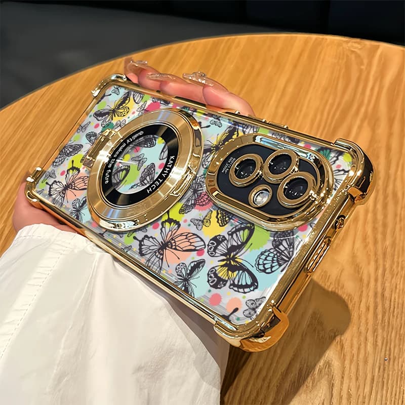 Cover per telefono con placcatura per OPPO A60 A58 5G A57 A55 A77 A77S A76 A74 A73 A72 A54 4G A54S, trasparente con supporto e motivo a farfalla