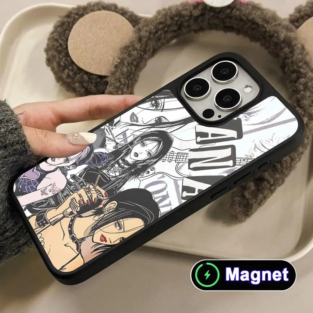 Cover per iPhone Black Stones Osaki Nana con superficie opaca e supporto MagSafe per modelli 17, 16, 15, 14, 13, 12, 11 Air, Pro, Max, Plus