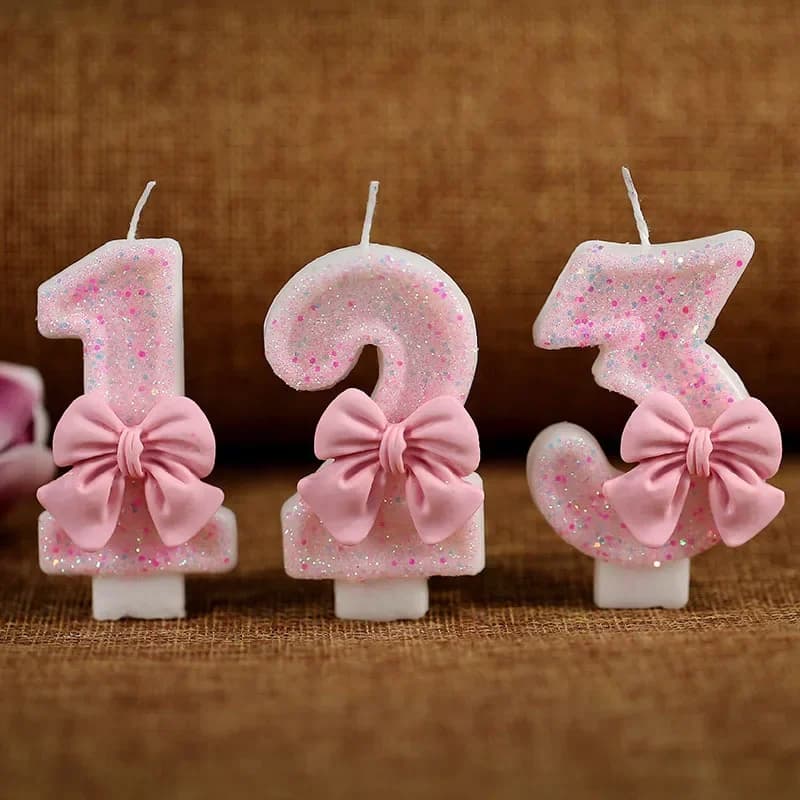 Simpatiche candele per torte con numeri 3D con fiocco rosa per decorazioni per feste di compleanno Decorazione di compleanno Strumenti per decorare torte 2030