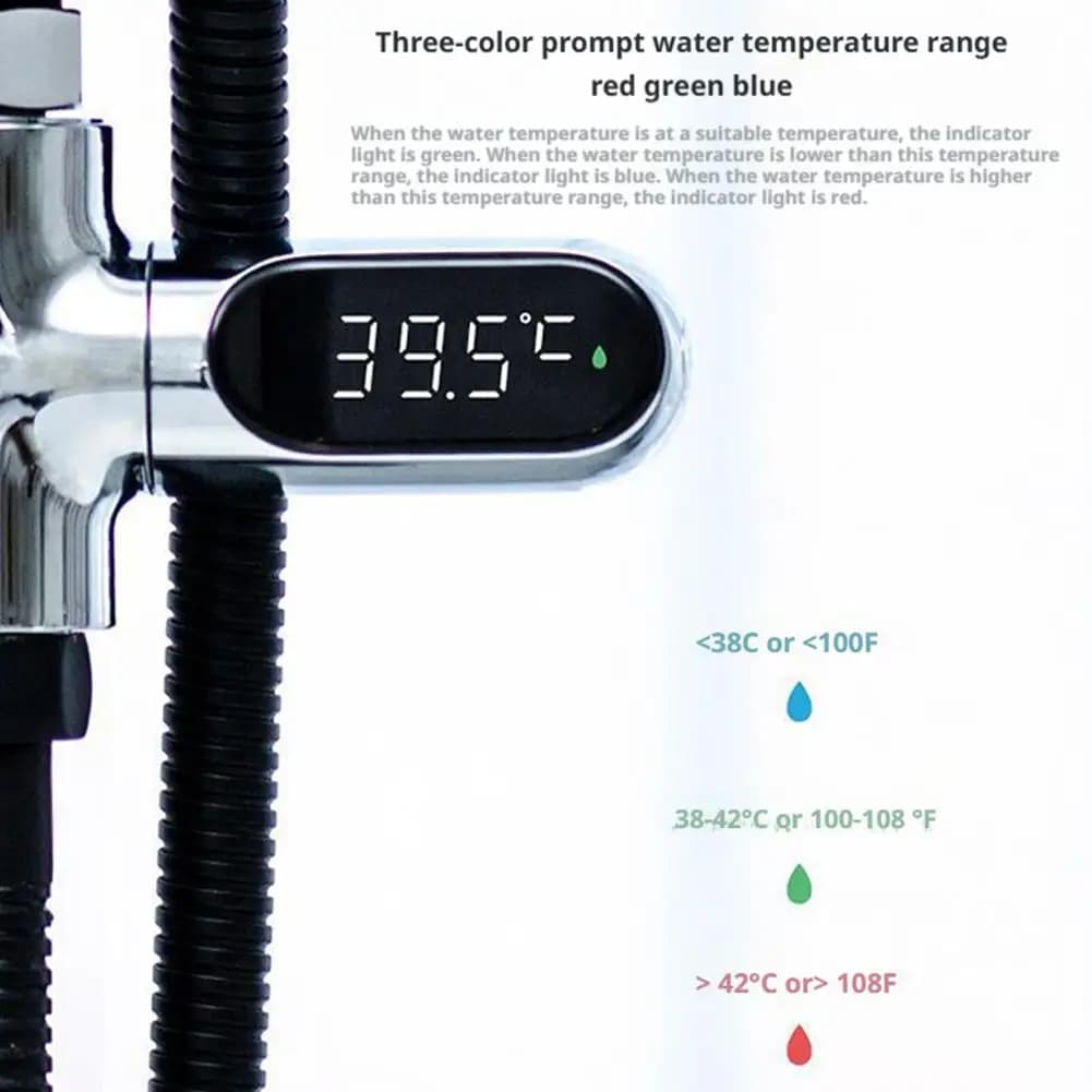 Termometro per doccia ad acqua per uso domestico con display a LED 5-85 ℃ Termometro per acqua autoalimentato a flusso Monitoraggio del misuratore intelligente di energia per la cura del bambino