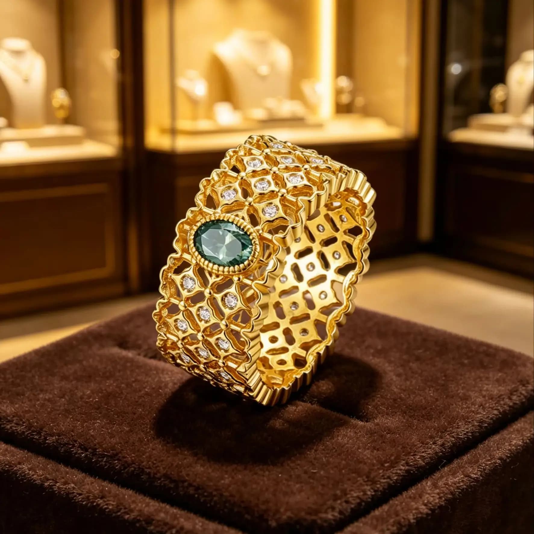 Anello artigianale in pizzo Moissanite a forma ovale verde oro 18 carati placcato argento S925 da donna 0,5 CT per regalo