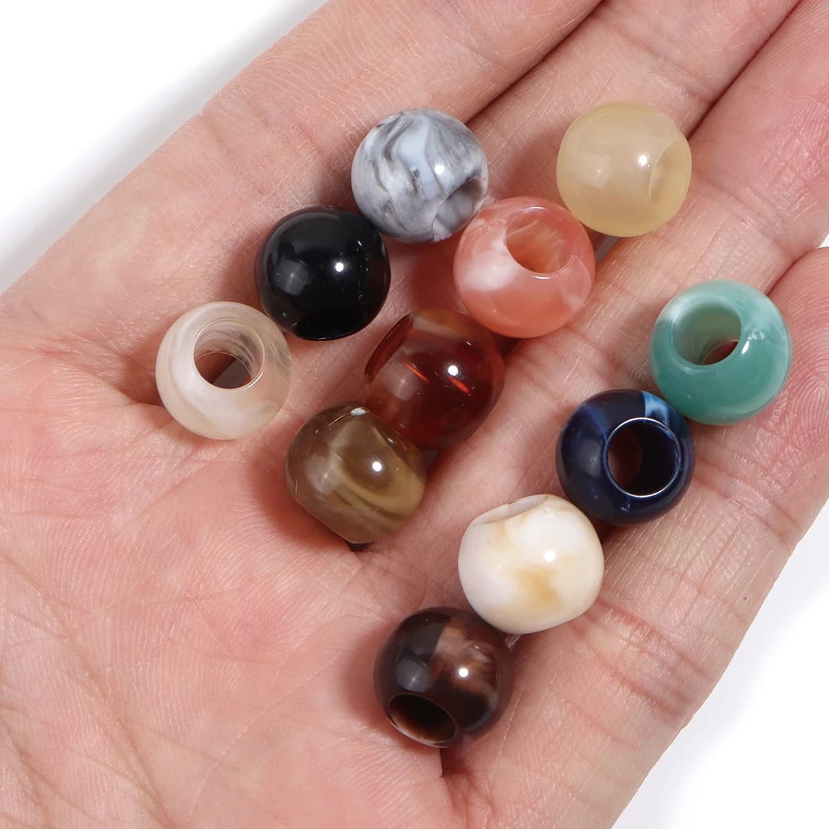 50 pz Perline Acriliche Bicolore Effetto Giada, Grandi Fori, Perline Rotonde Distanziate per Braccialetti Fai da Te, Ciondoli, Catene per Telefono - Ingrosso