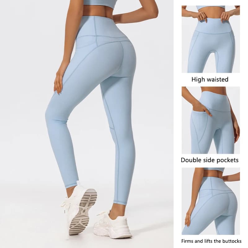 Hearuisavy Tessuti ultra morbidi Leggings da palestra a vita alta Tasche ad asciugatura rapida Pantaloni da yoga Pantaloni da allenamento Collant sportivi push up da donna