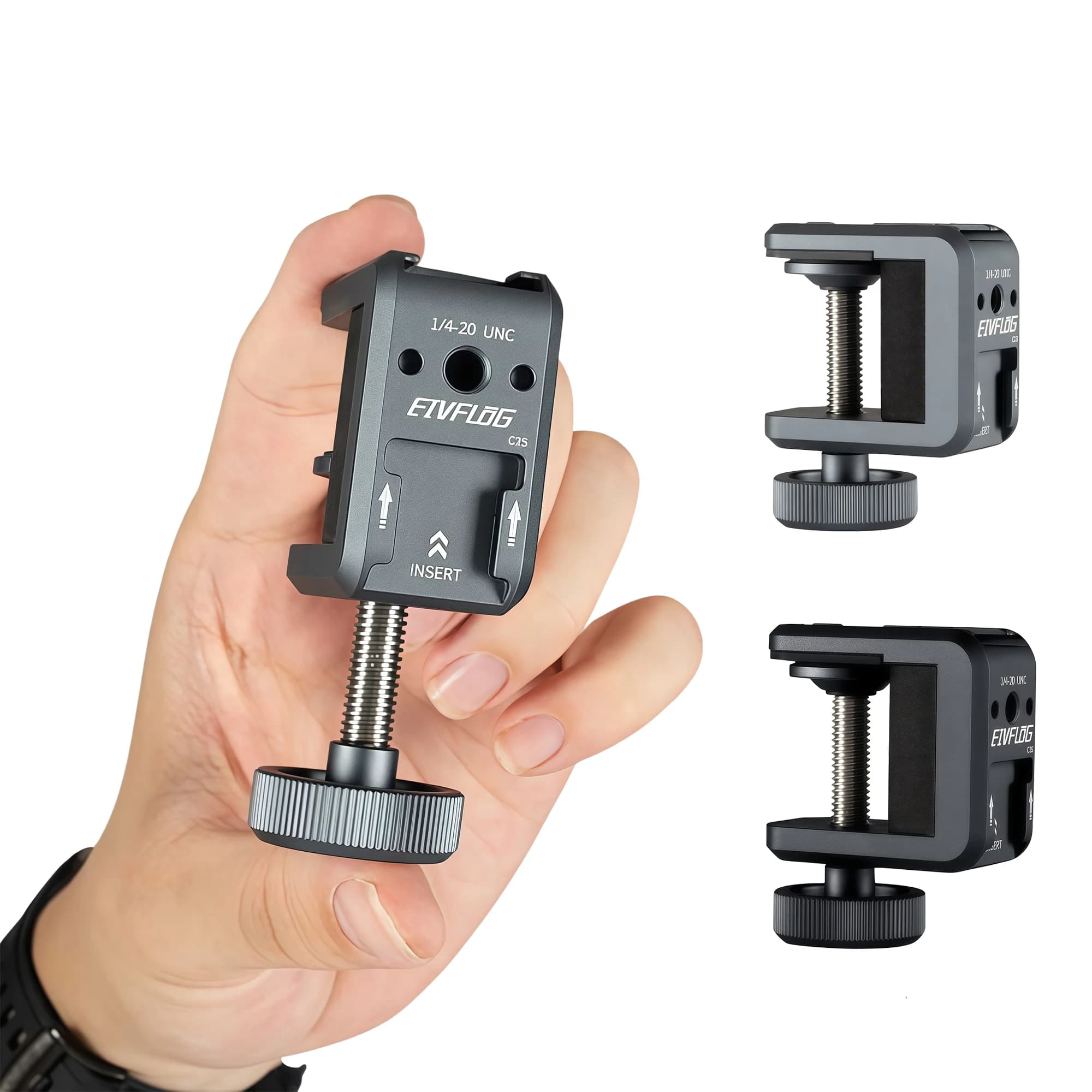 C Clamp for Photography, Adjustable Aluminum Alloy Clamp for Table Support, Hot Shoe Attachment with 1/4" Thread for DSLR Camera