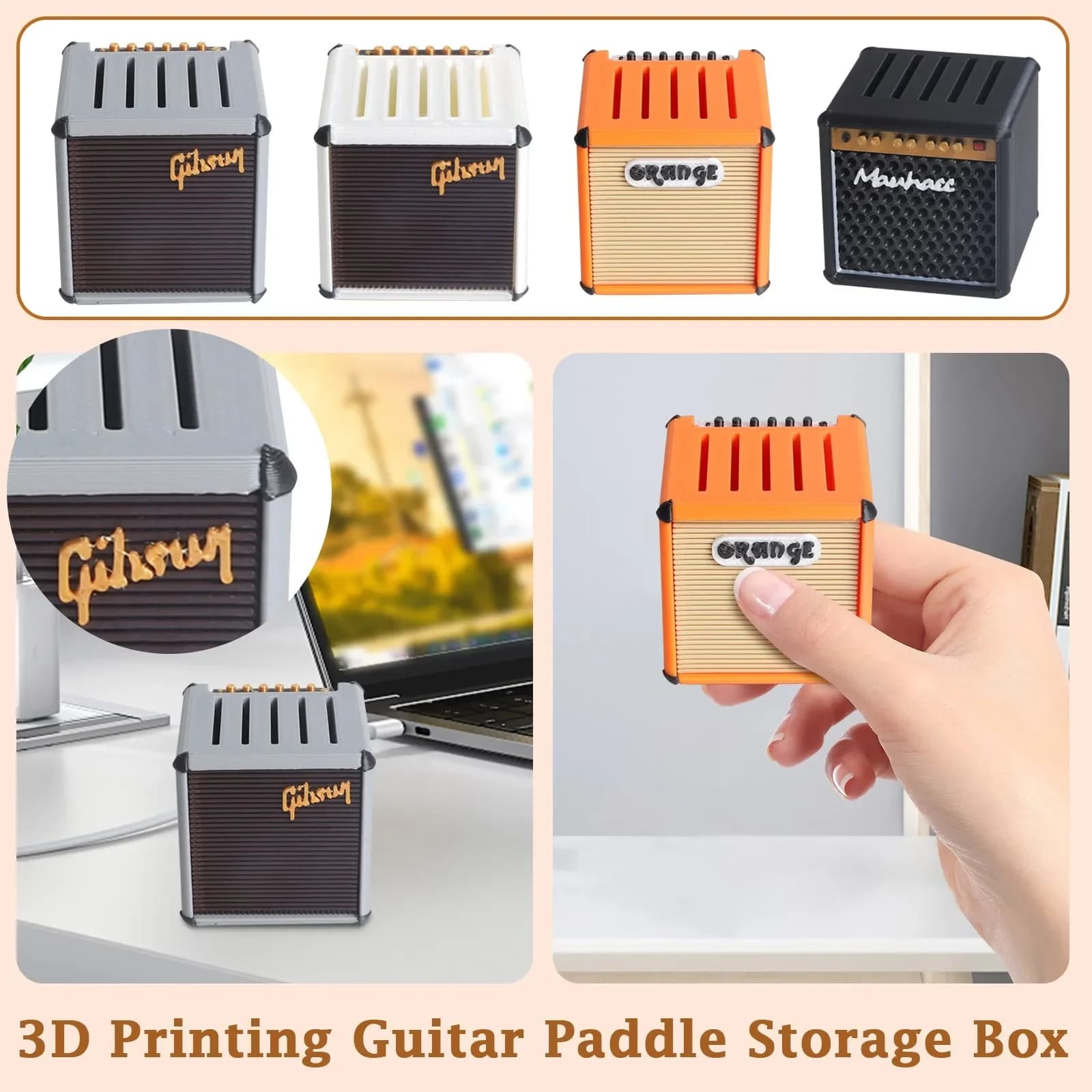 Porta plettro per chitarra portatile di grande capacità stampato in 3D, impermeabile, antipolvere, organizer per plettri, per riporre e visualizzare