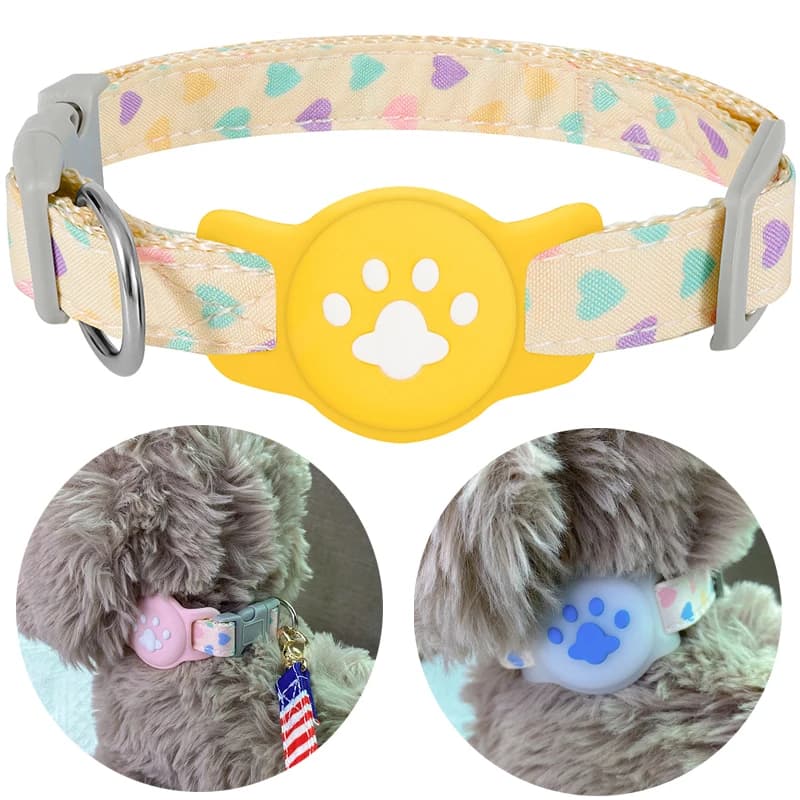Collare per animali domestici per Airtag Collare per cani anti-smarrimento carino Collare per animali domestici in nylon regolabile per cani di piccola taglia