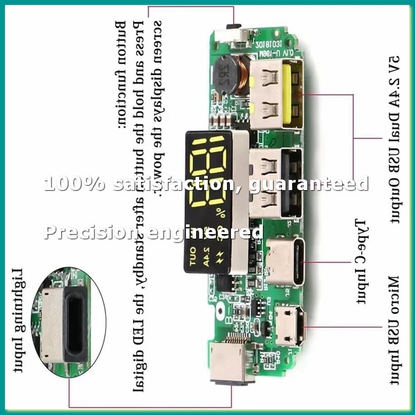 Scheda Caricabatterie al Litio 3 Pezzi con LED, Doppia USB 5V 2.4A, USB Type-C, Modulo di Ricarica per Power Bank Mobile 18650 - Circuito A86Z