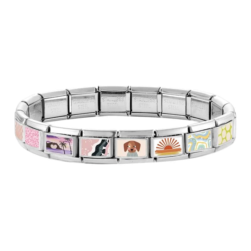 Lovely Y2K Dog Cat Star Heart Sunrise Pink Italian Charm Bead Fit 9mm Stainless Steel Women Bracelet DIY Making Jewelry Gifts