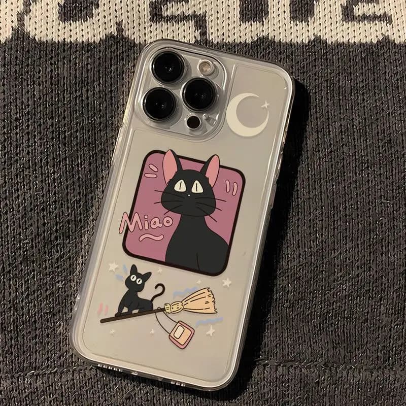Custodia per telefono simpatico scopa gatto nero cartone animato per iPhone 17 Pro Max Air X XR XS Max 7 8 Plus Mini 16e 15 14 13 12 11 Y2K Cover posteriore