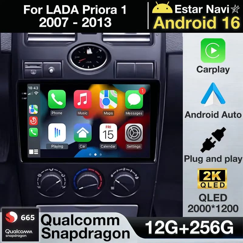 Autoradio Android 16 Wireless Carplay per LADA Priora 1 2007-2013, Lettore Multimediale Video, Navigatore 4G, Stereo 2DIN, BT, DSP
