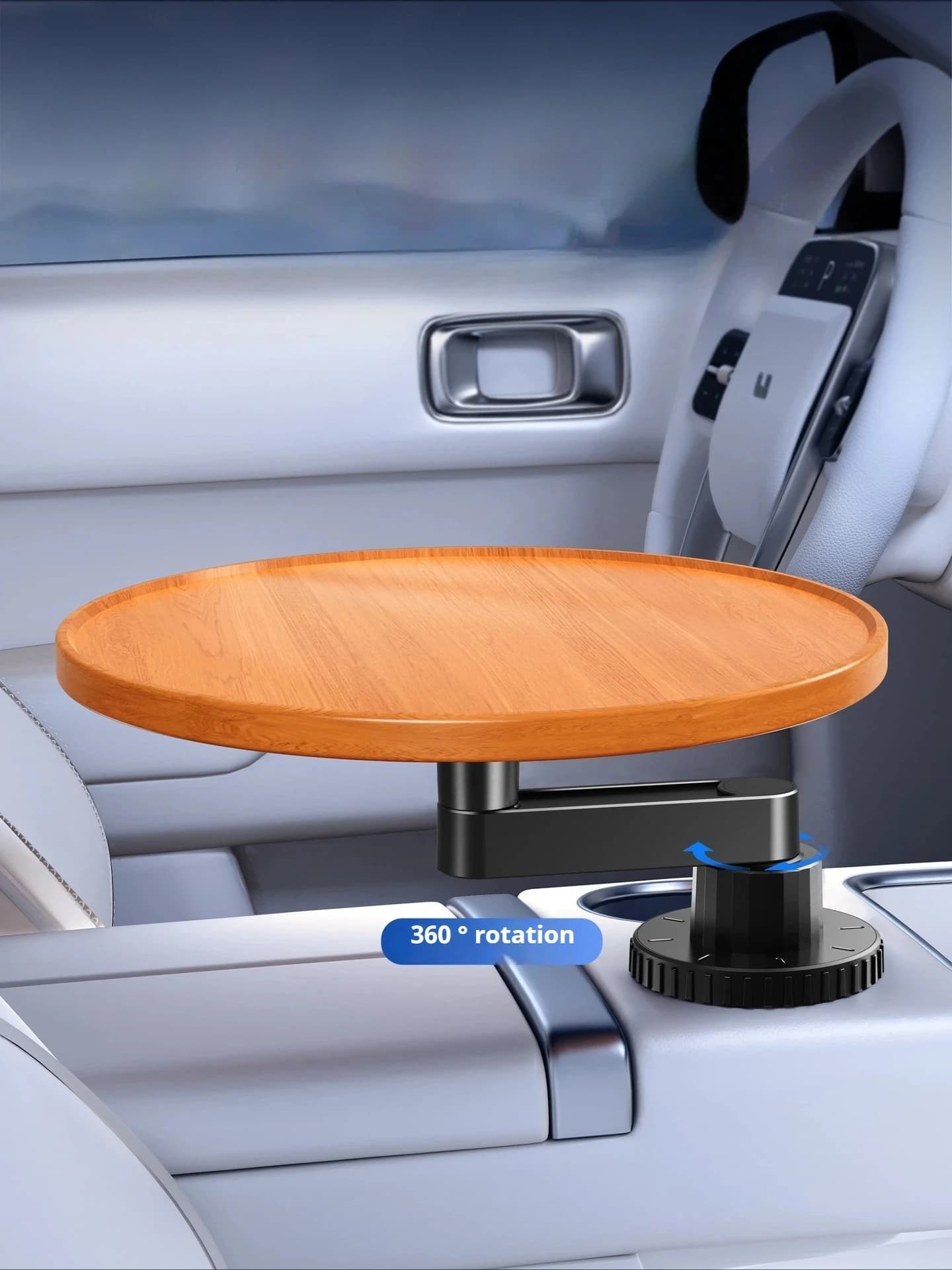 Hipacool Portabicchieri e Scrivania per Laptop Multifunzionale in Legno per Auto 360 ° Vassoio Girevole per Alimenti con Supporto per Mangiare, Bere e Conservare Oggetti
