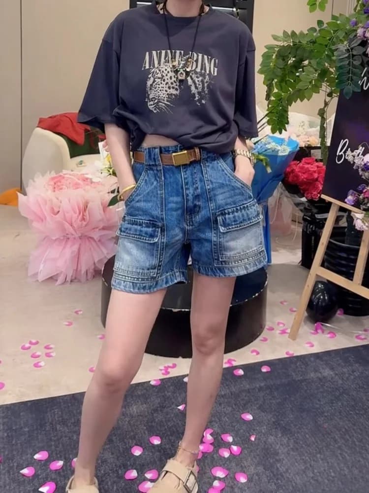 High Waist Wide Leg Short Jeans Women's Summer Thin New Style American Style Casual Loose Fit Wear Resistant High Waist Shorts