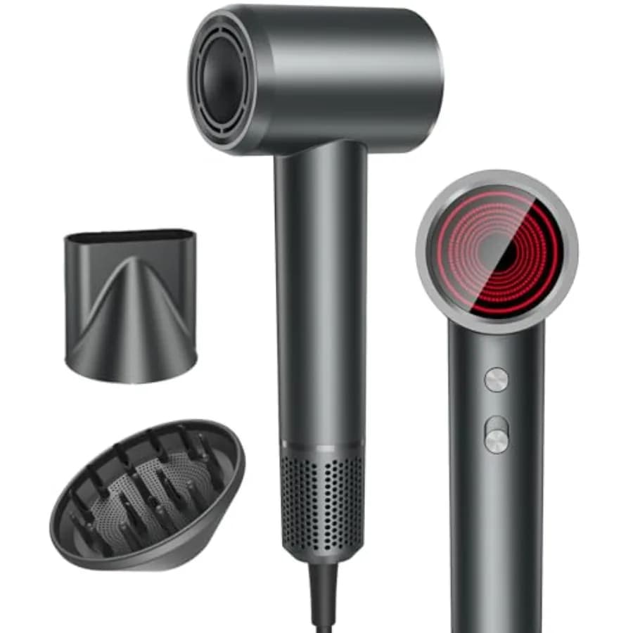 High-Speed Hair Dryer for Home Travel Salon, Ceramic-Coated Aluminum Body in Matte Black, 150000RPM Brushless Motor with 500M I