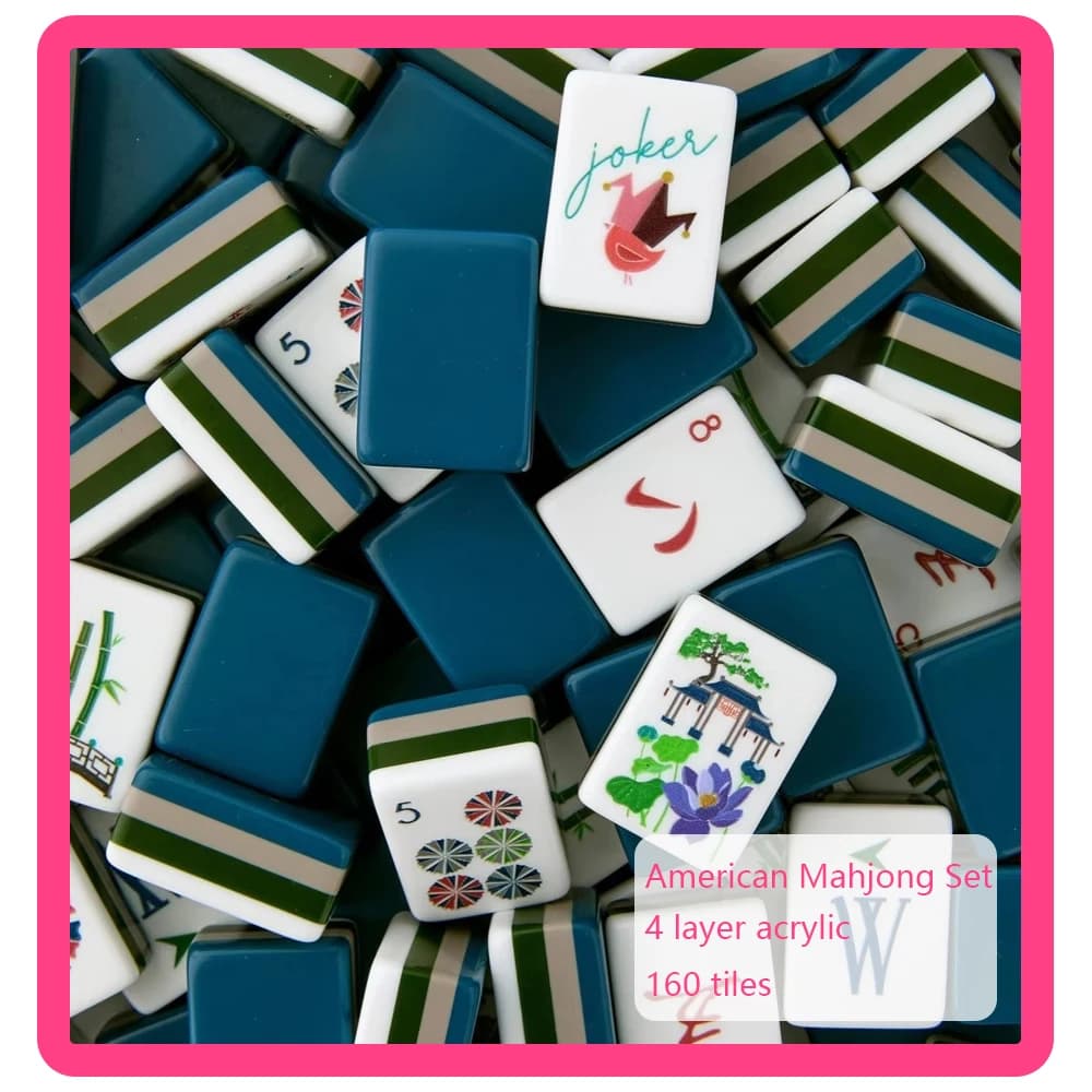 160 Mahjong Game Tiles Portable American Mahjong Set 4-Layer Acrylic Waterproof Wear-Resistant MahJong Surprise Gifts