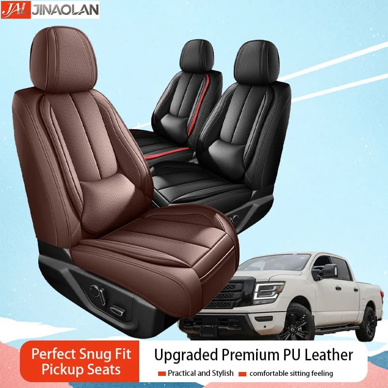 Universal PU Leather Car Seat Covers For Pickup Truck Full Surround Thickened Soft Cushion All Season Comfortable Auto Seat Protector With Fixed Lumbar Support Waist Pillow