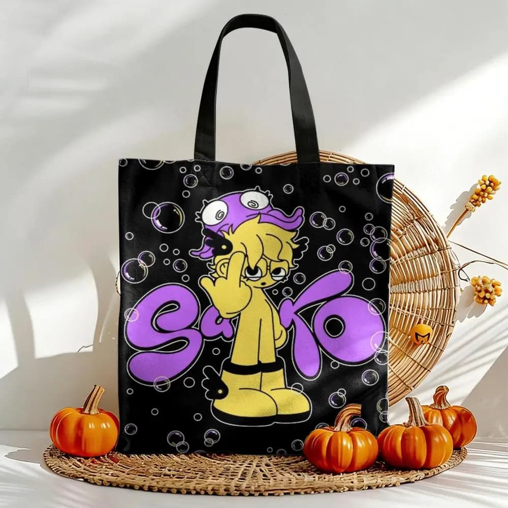 S-Saiko S-Sakura Spanish Storage Bags Canvas Double-Sided Print Shoulder Handbag Reusable Eco-Friendly Shopping Tote Bag