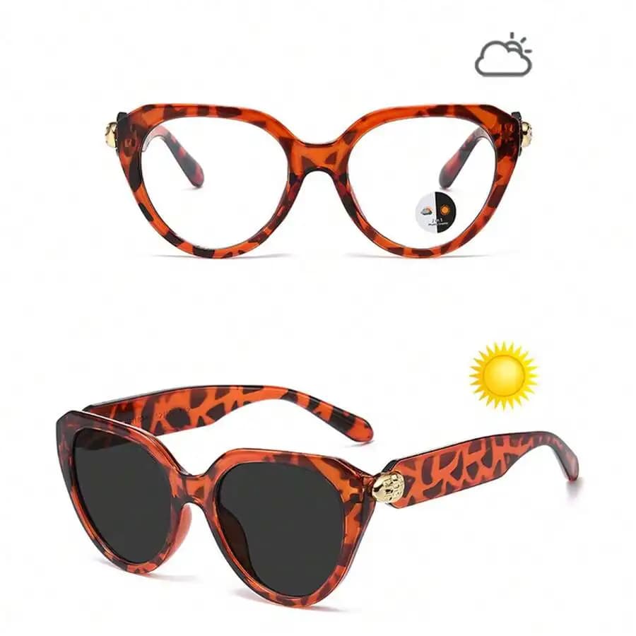 Occhiali da Sole Fotocromatici Cat Eye per Donne, Montatura alla Moda con Lenti Piatte