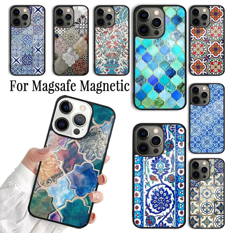 Cover per iPhone con Motivo Floreale Antico per iPhone 17 AIR 16 15 14 13 12 11 Pro Max Plus, Custodia Magnetica Wireless Magsafe