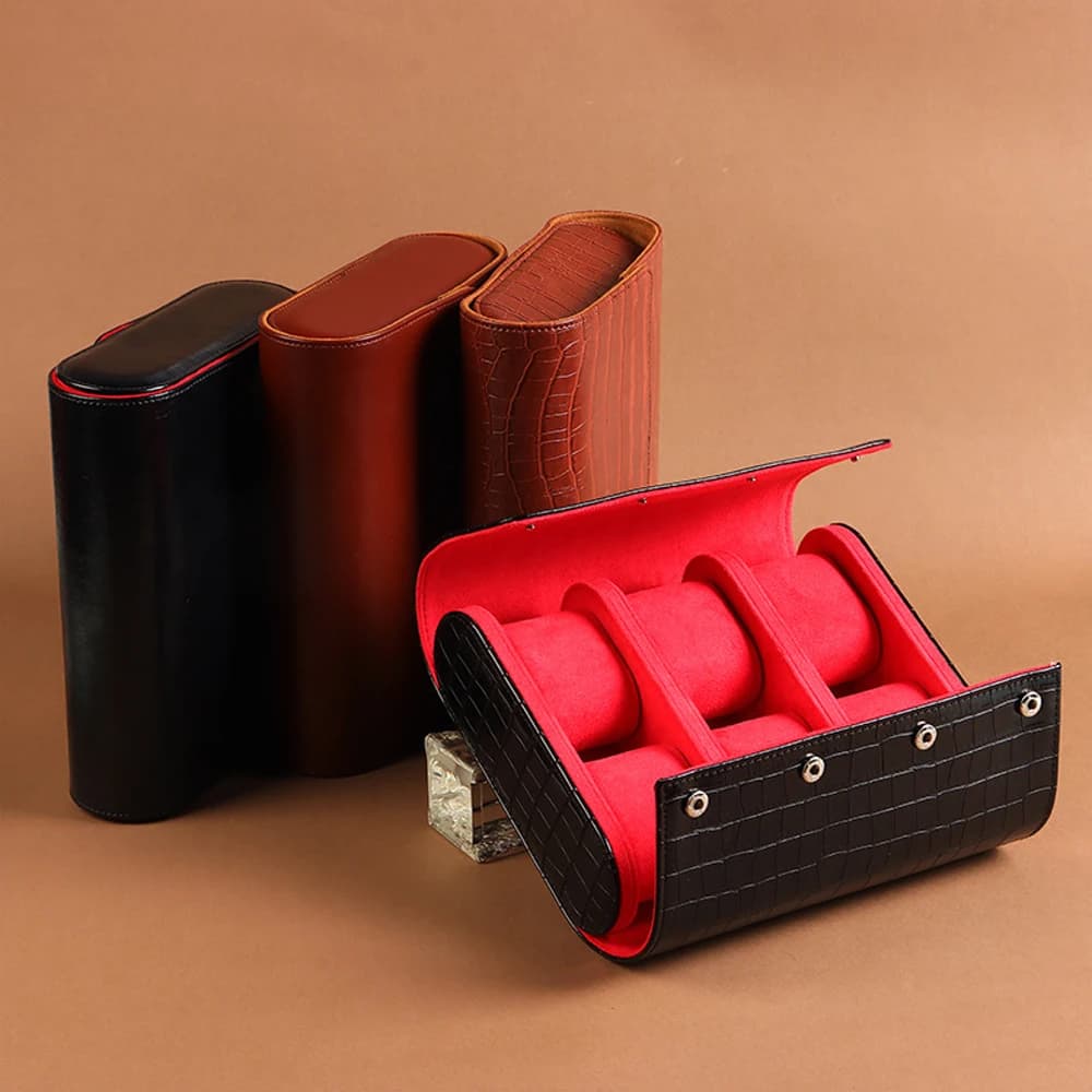 Custodia per orologi in pelle PU a 6 scomparti con cuscini rimovibili, chiusura a scatto, organizer da viaggio, custodia di lusso, regalo per collezionisti