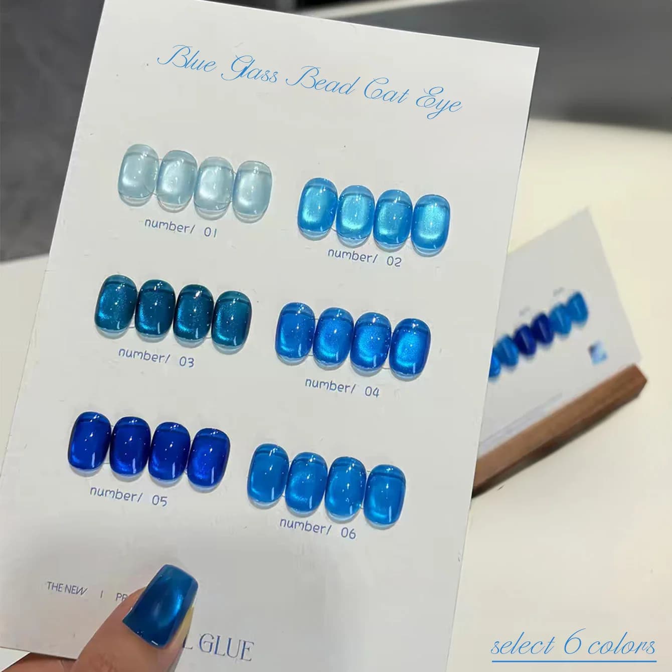 ZH 1-6Pcs Neptune Blue Cat Eye Gel Nail Polish Adhesive 2026 Summer New Royal Blue Color Glass Beads For Cat Eye Nail Art