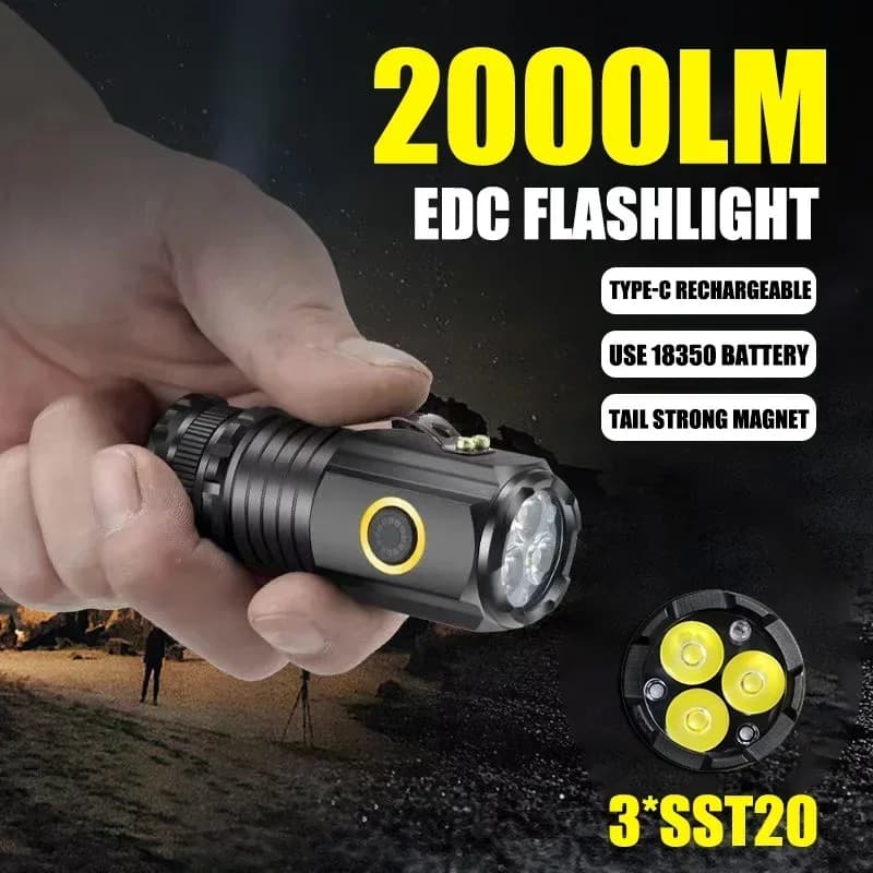 Mini potente torcia a LED 2000LM 3LED luce ultra forte 18350 batteria incorporata ricaricabile tramite USB con torcia portatile magnetica