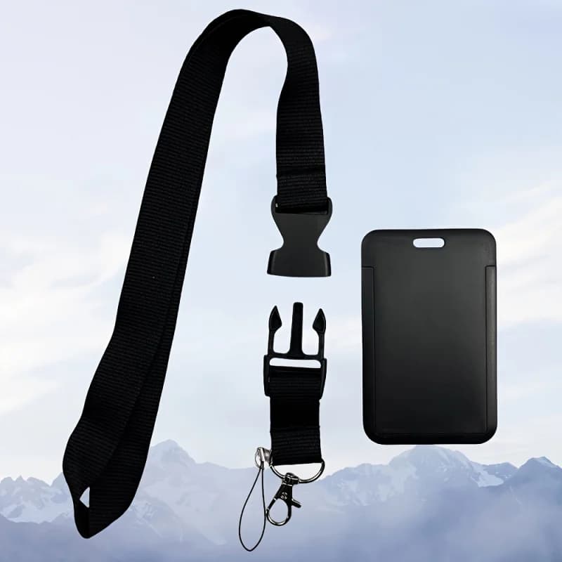 Set Badge holder with Black Cordino and Tessere - Resistant Polyester, Design Easy to Use for ID and Cards