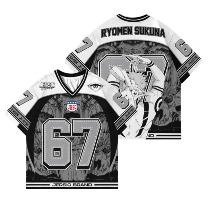 Maglietta a Maniche Corte da Uomo con Stampa Jujutsu Kaisen Ryomen Sukuna Numero 67, T-Shirt Grafica Anime, Abbigliamento Sportivo Casual per Fan
