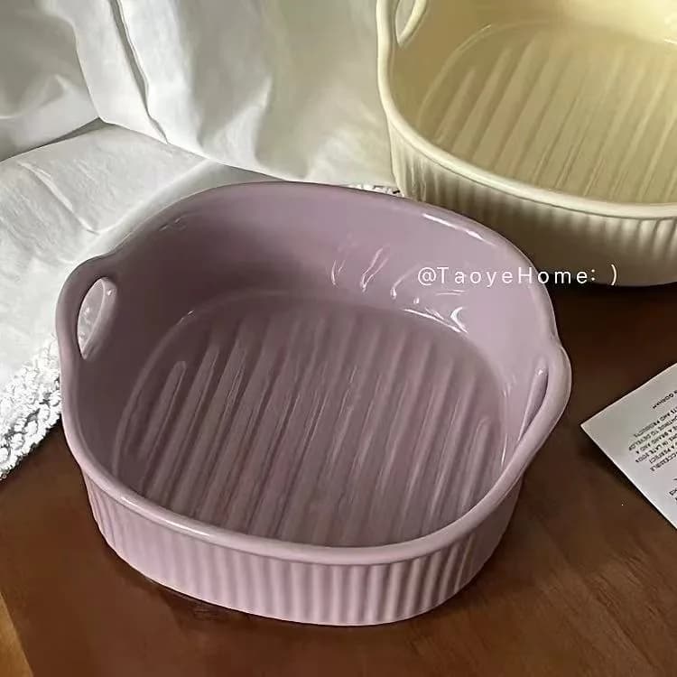 Air Fryer Bowl, Heat-resistant Ceramic Double Ear Baking Bowl Microwave Oven Square Baking Tray Salad Bowl Fruit Bowl