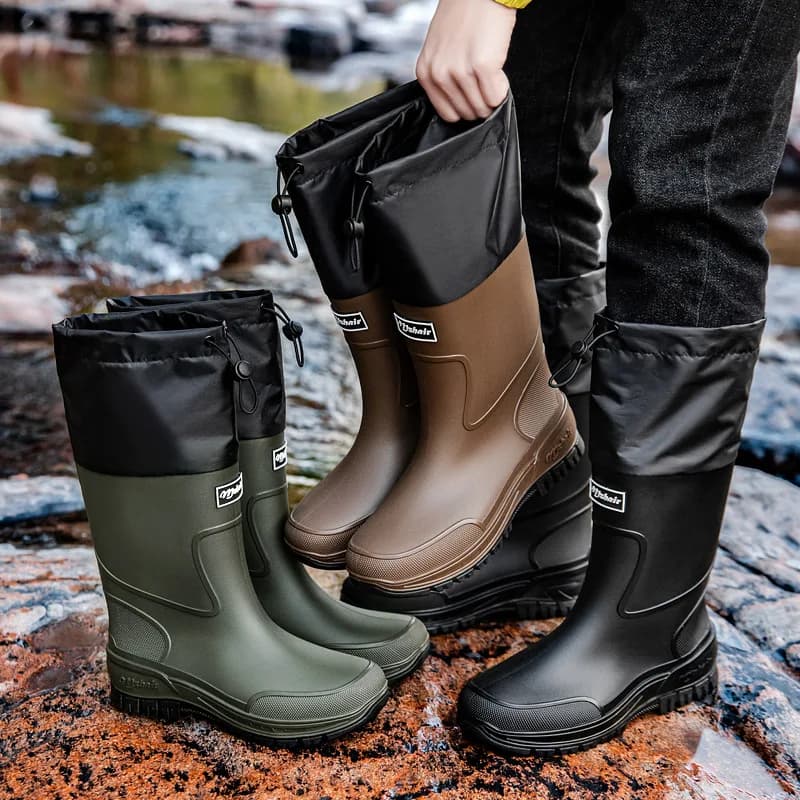 Stivali da Pioggia Impermeabili da Uomo per Pesca e Consegne, con Suole Spesse e Resistenti, Scarpe in Gomma Antiscivolo