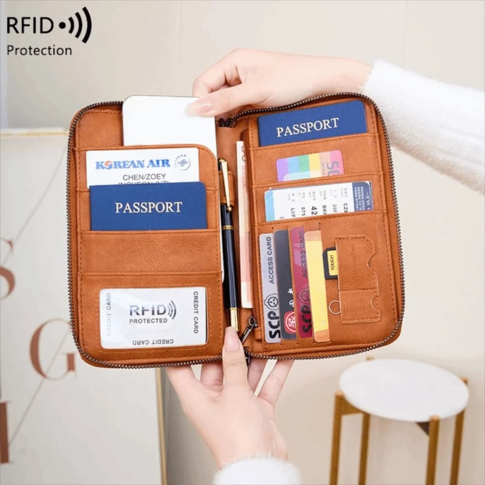 PU Leather Passport Clip Wallet RFID Blocking Anti-Theft RFID Passport Holder Large Capacity Waterproof Travel Document Bag