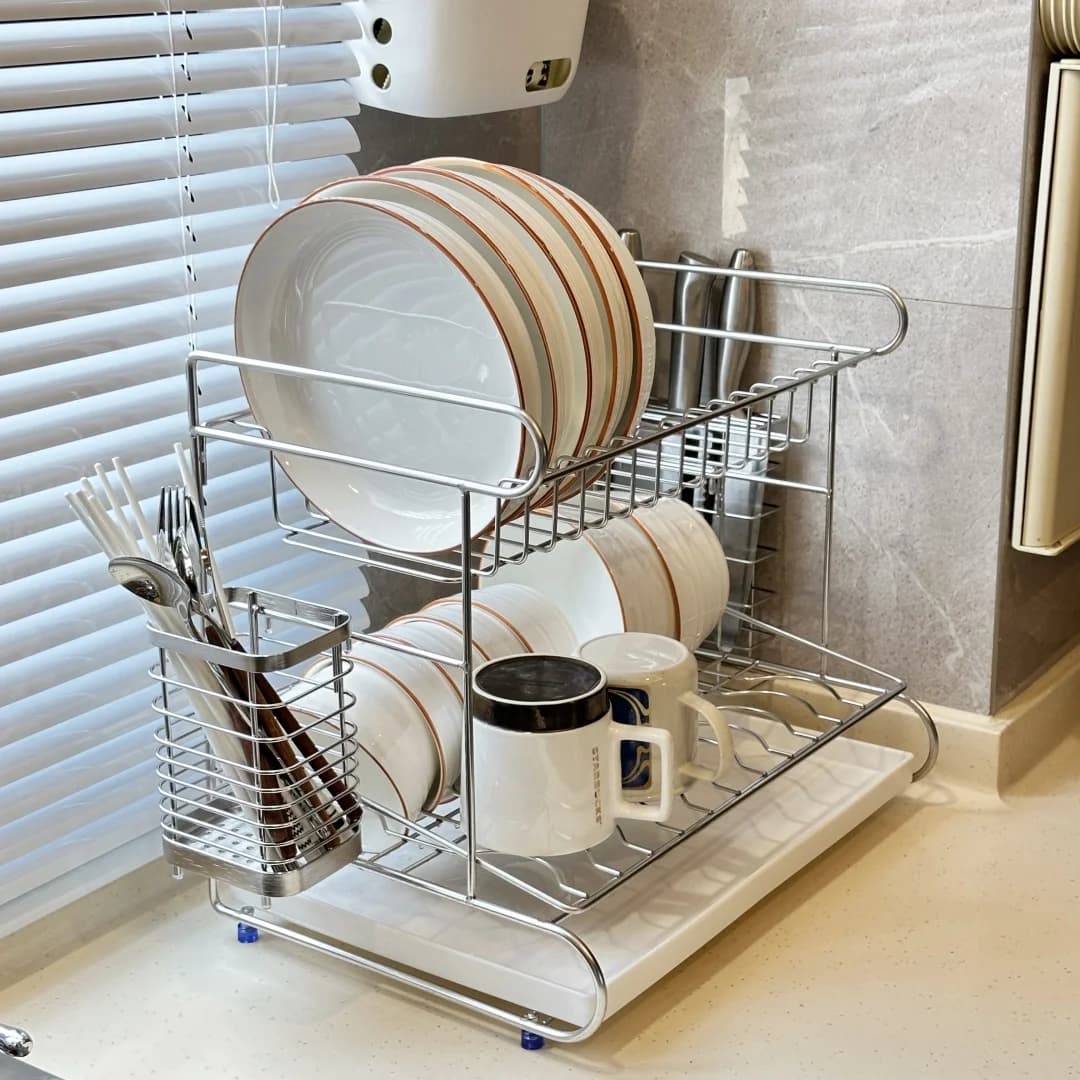 Double Layer Kitchen Organizer with Sculpture, Stainless Steel 304, for Knives and Tools