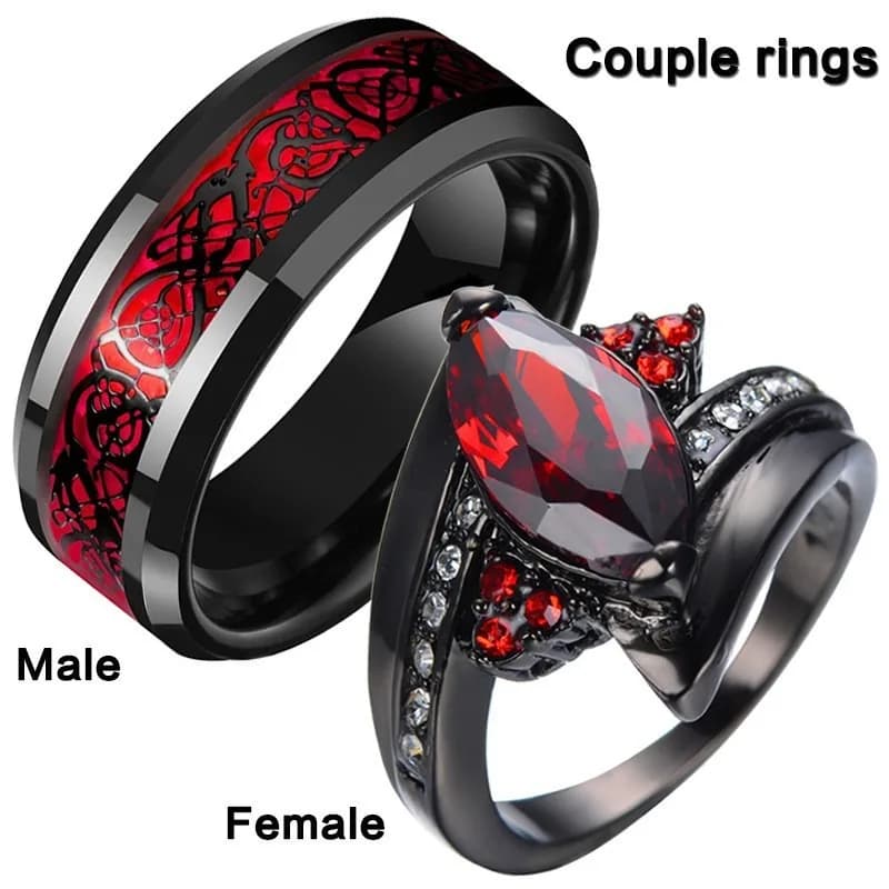 Anello per coppia di tendenza alla moda con rubino Gioielli da donna Gioielli regalo per le vacanze da uomo in acciaio inossidabile