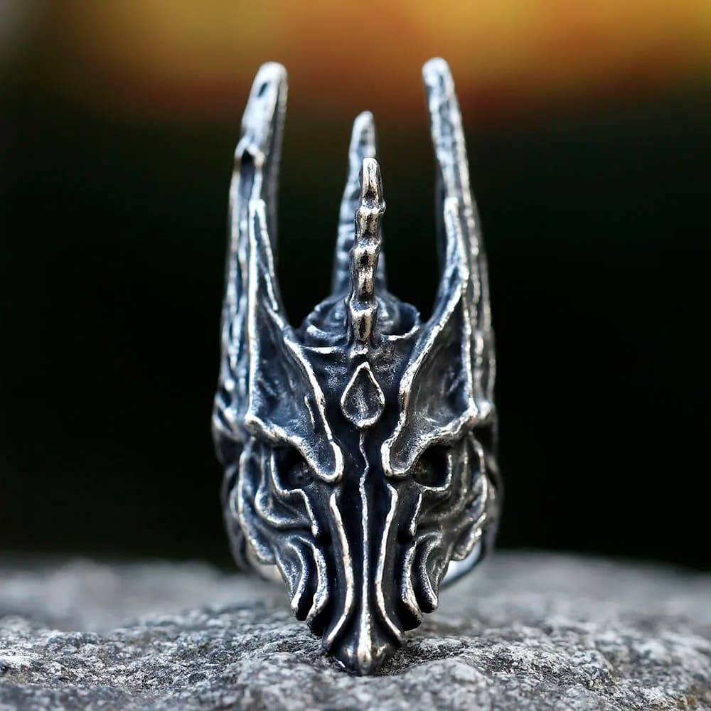 2022 Anello vintage in acciaio inossidabile con timone nero di Sauron per uomo Anelli con drago gotico punk per uomo Gioielli per feste di compleanno