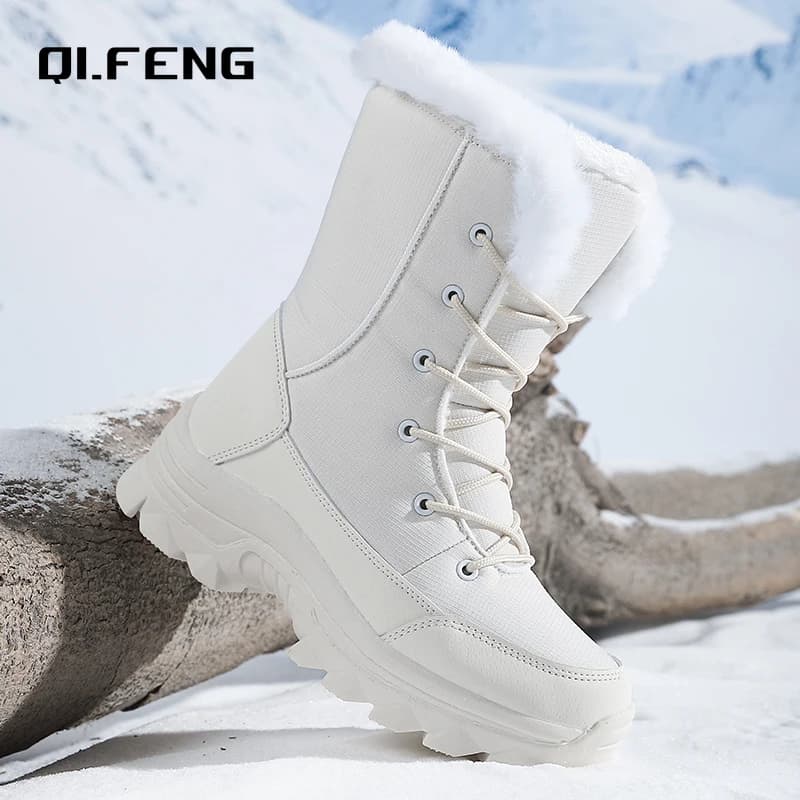 Stivali da neve Scarpe alte da donna Scarpe calde e resistenti al freddo Scarpe da esterno in peluche Stivali antiscivolo da alpinismo da escursionismo da donna invernali