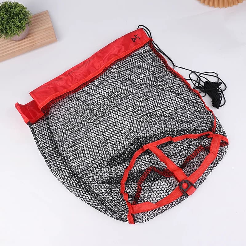 Portable Fishing Catching Collection Bag Folding Thickening Small Grid Mesh Bag With Drawstring Fishing Landing Net Fishing Gear