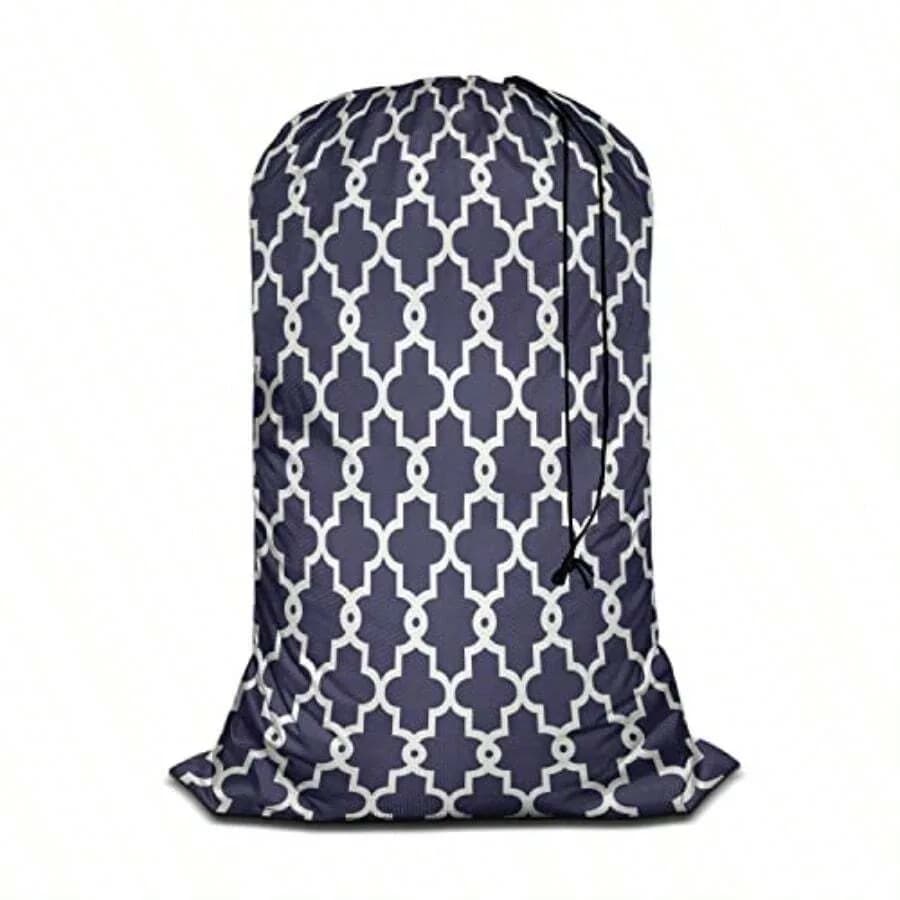 Geometric Pattern Laundry Bag With Drawstring Closure Moroccan Clover Flower Lantern Shape Heavy Duty Oxford Cloth Laundry Port