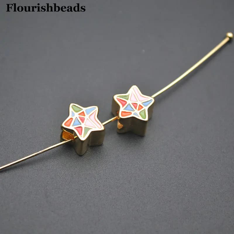 10 pezzi di perline distanziatrici a forma di stella in metallo smaltato colorato, collane per braccialetti fai da te