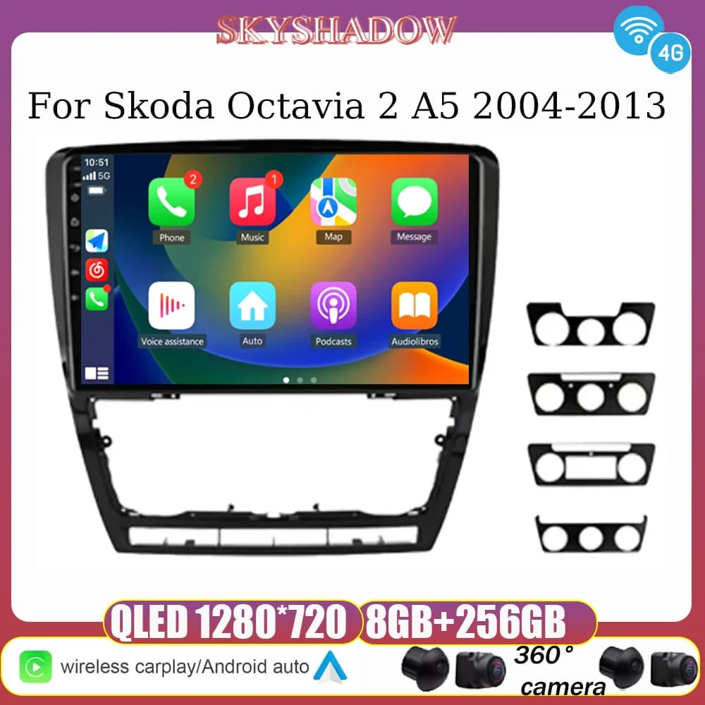 Android 14 Autoradio Lettore Video Multimediale Per Skoda Octavia 2 A5 2004-2013 Navigazione GPS Wireless Carplay Stereo 4G NO 2DIN
