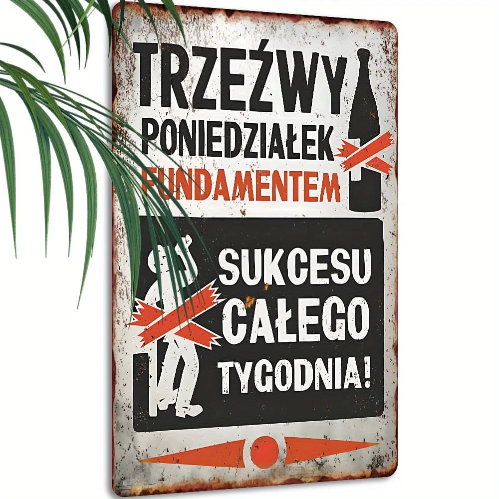 2D Flat, Vintage Metal Sign That Says 'Sober Monday Is The Foundation of Success', Perfect for Office, Kitchen, Dorm, Wall Art