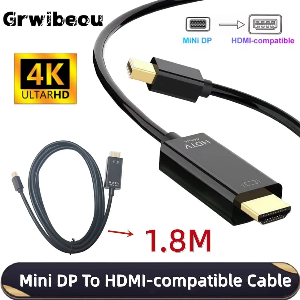 Cavo Mini DP a HDTV Cavo compatibile Mini DisplayPort a HDMI da 1,8 m Cavo di conversione MacBook Pro/Air per monitor TV portatile 4K HD