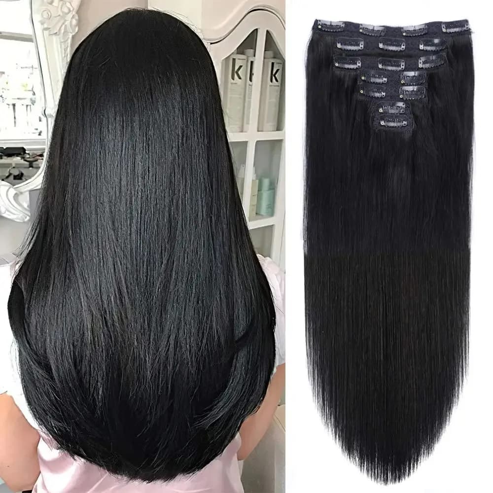 Extension di capelli umani lisci effetto seta con clip, 8 pezzi/confezione, capelli Remy naturali, extension con clip per uso quotidiano da donna