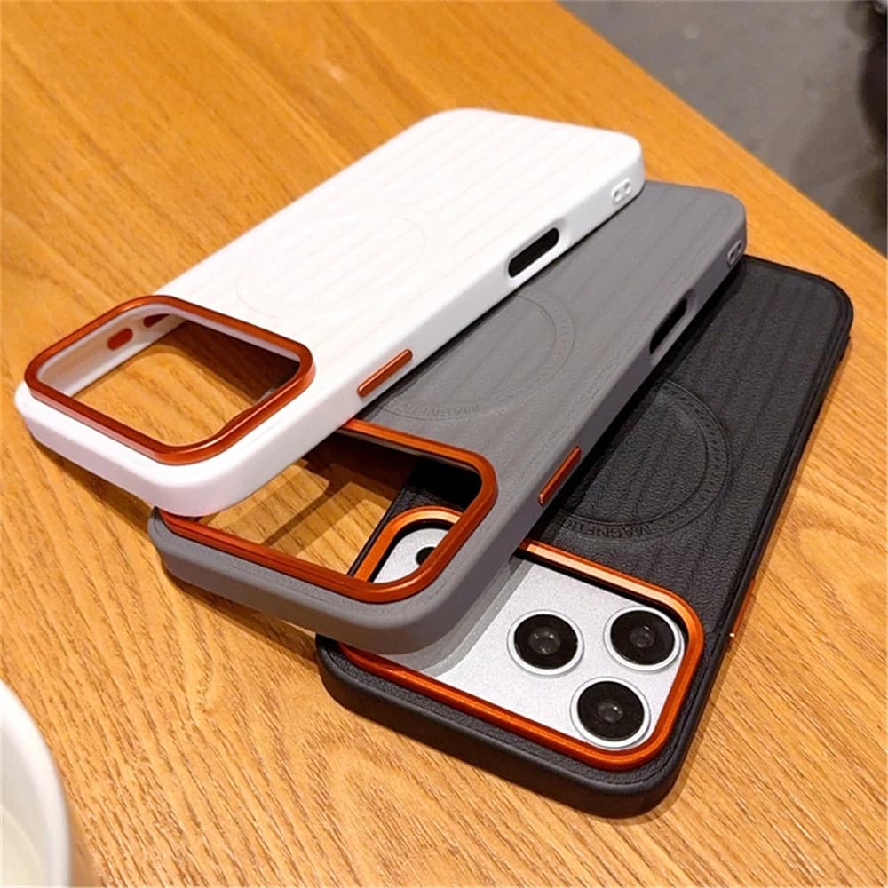 Magnetic Metal Alloy Camera Case For iPhone 17 16 15 Pro Max For MagSafe Protection Independent Buttons Vegan Leather Cover