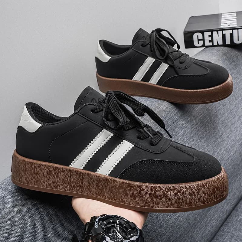 Men's Unisex Black and White Thick-soled Retro Sports Shoes. Rubber Sole, Suede PatchingFashionable AndCasual WalkingSportsShoes