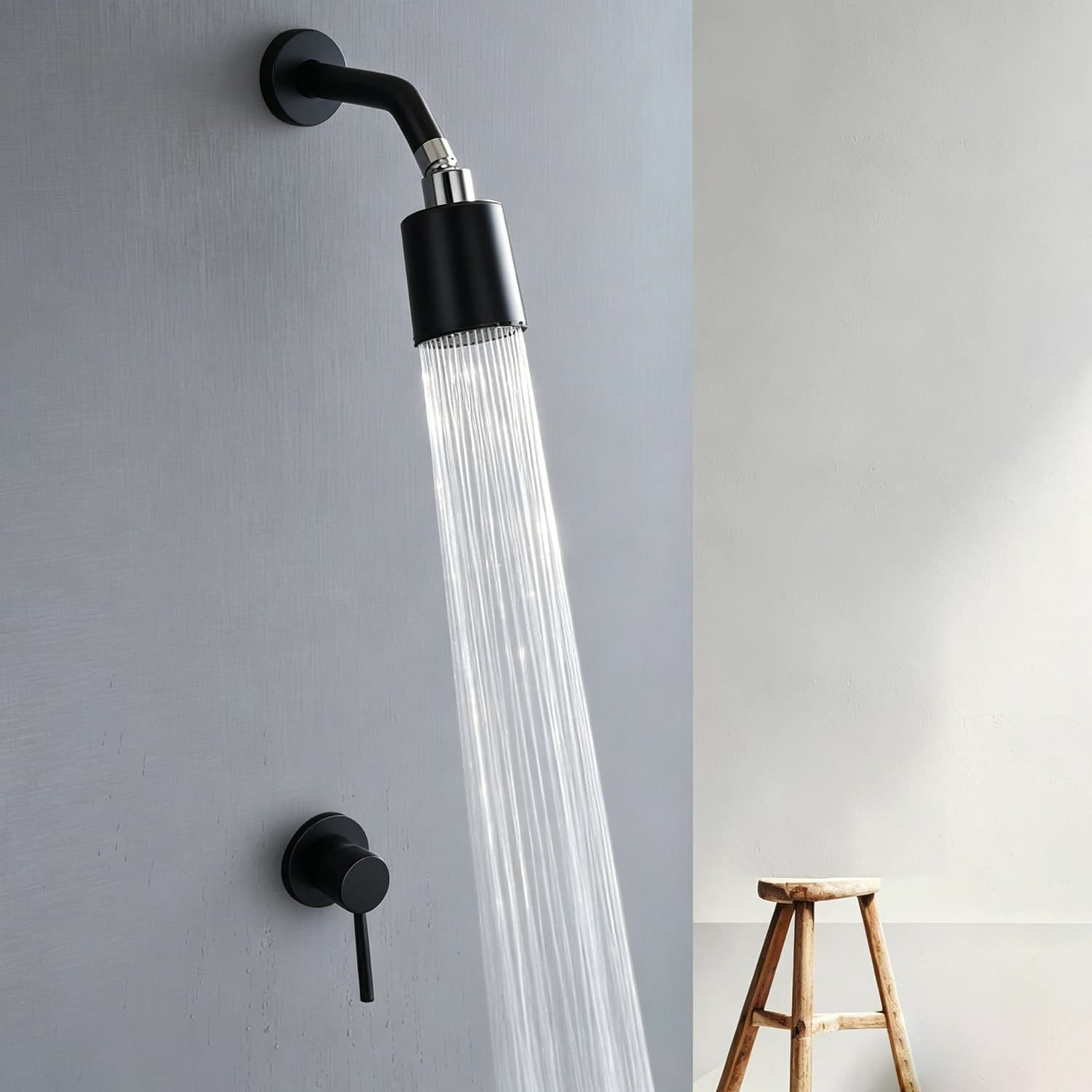 Set Doccia a Incasso Qlonn in Rame Spazzolato Oro, Soffione Doccia a Pioggia a Parete Stile Nordico per Bagno Hotel e B&B