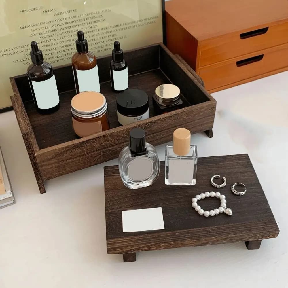 Multi-functional Wooden Aromatherapy Tray Large Capacity Rectangle Key Rack Decorative Figurine Display Rack Dressing Storage