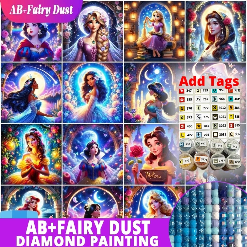 With Symbol Sticker Fairy Dust AB Disney Diamond Embroidery Rapunzel Painting Cartoon Princess Complete Kit Mosaic Snow White Wa