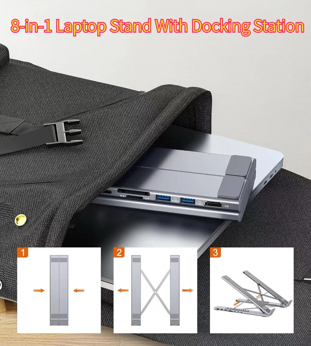 8-in-1 USB-C Laptop Stand With Docking Station Universal USB Type C Hub Dock Tablet Stand Foldable Type-C Hubs Adapter Plug Play